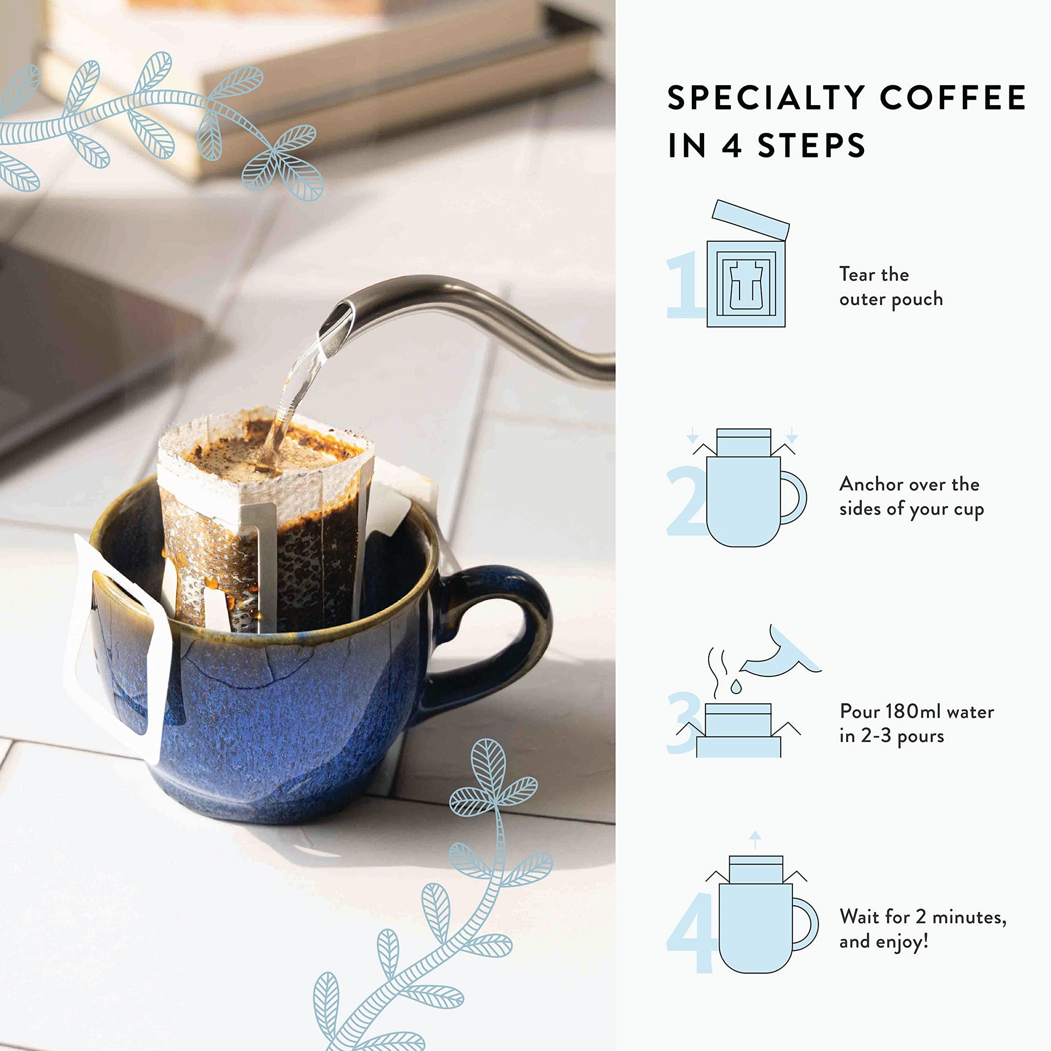 Blue Tokai Coffee Roasters Easy Pour Over Coffee Drip Bags | Attikan Estate | Nutty & Chocolatey | Medium-Dark Roast | Pack of 10 | 100% Arabica
