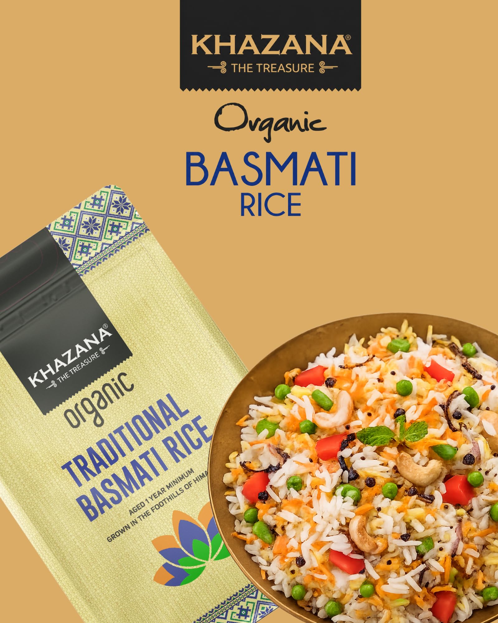 Authentic Organic Basmati Rice by Khazana in 10 lb Bag - Aromatic and Flavorful Indian Grain - Non-GMO, Gluten Free, Kosher, Cholesterol Free