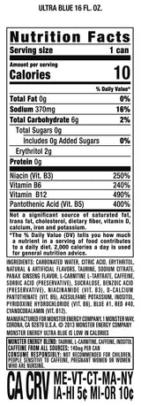 Monster Energy Ultra Blue, Sugar Free Energy Drink, 16 Ounce