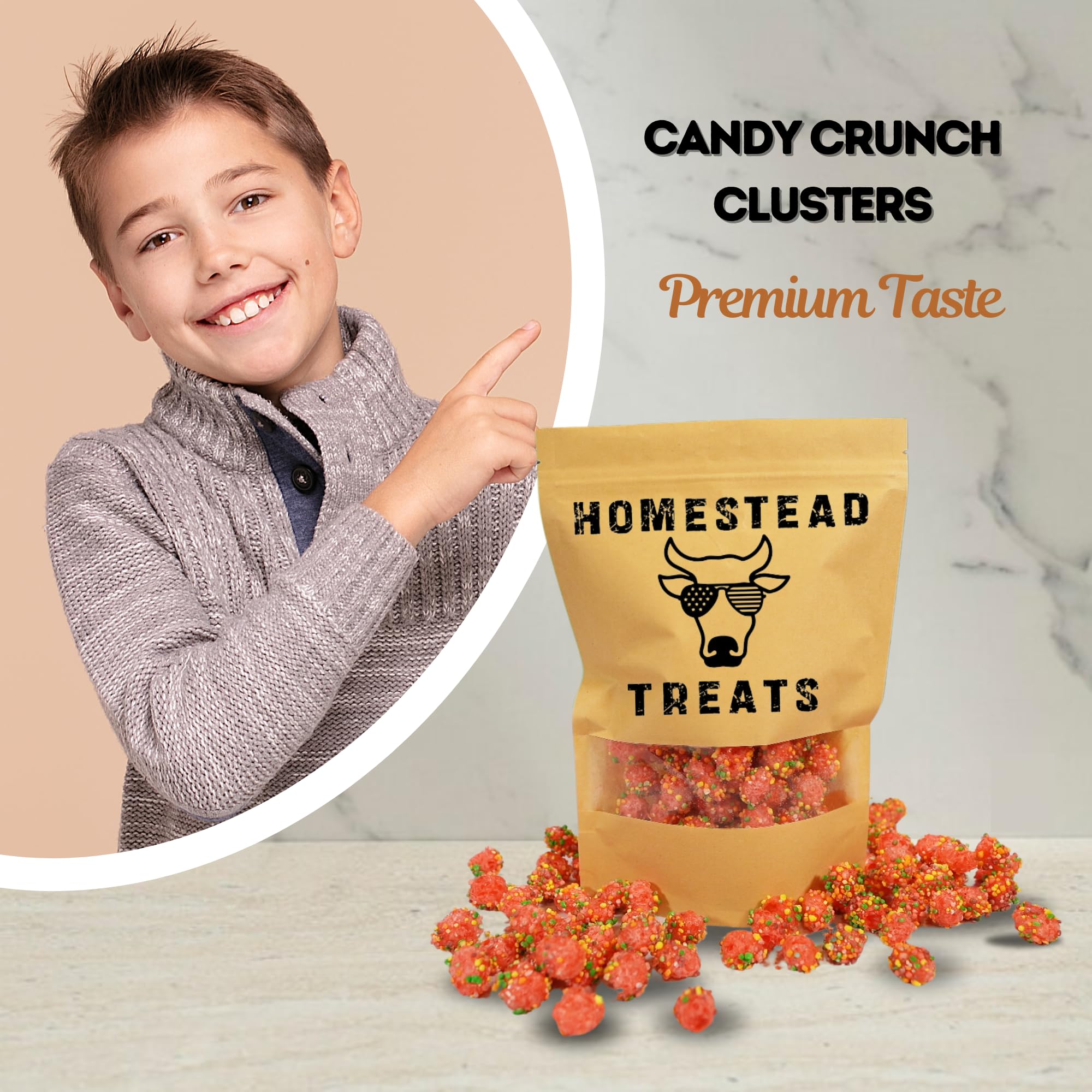 Homestead Treats Candy Crunch Clusters - Sweet & Crunchy Delight Freeze Dried Candy - Perfect for Snacking & Gifting - Freshly Made & Packed in the