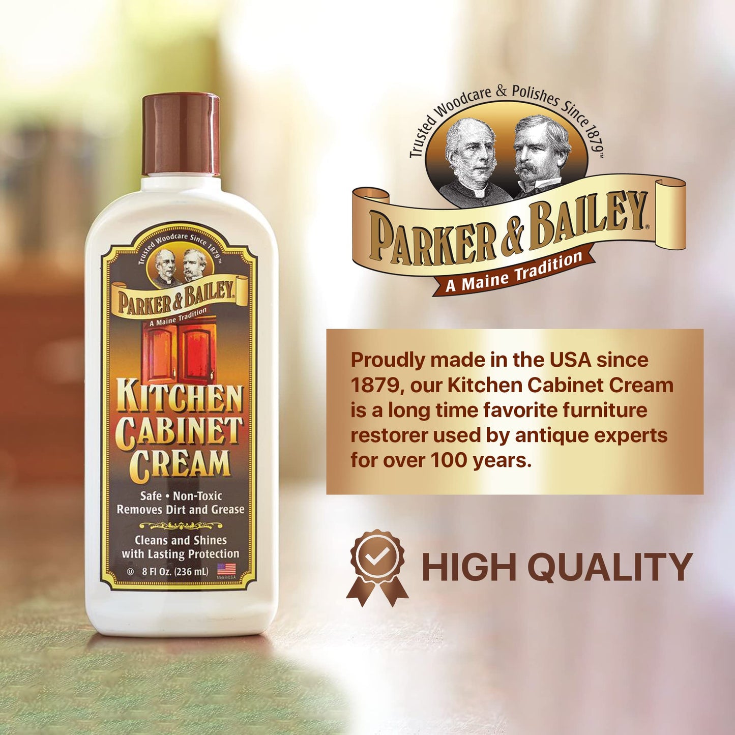 Parker & Bailey Kitchen Cabinet Cream, Multi Surface Cleaner & Furniture Cleaner, Quick Shine Wood Restorer & Protector for Cabinets, Tables