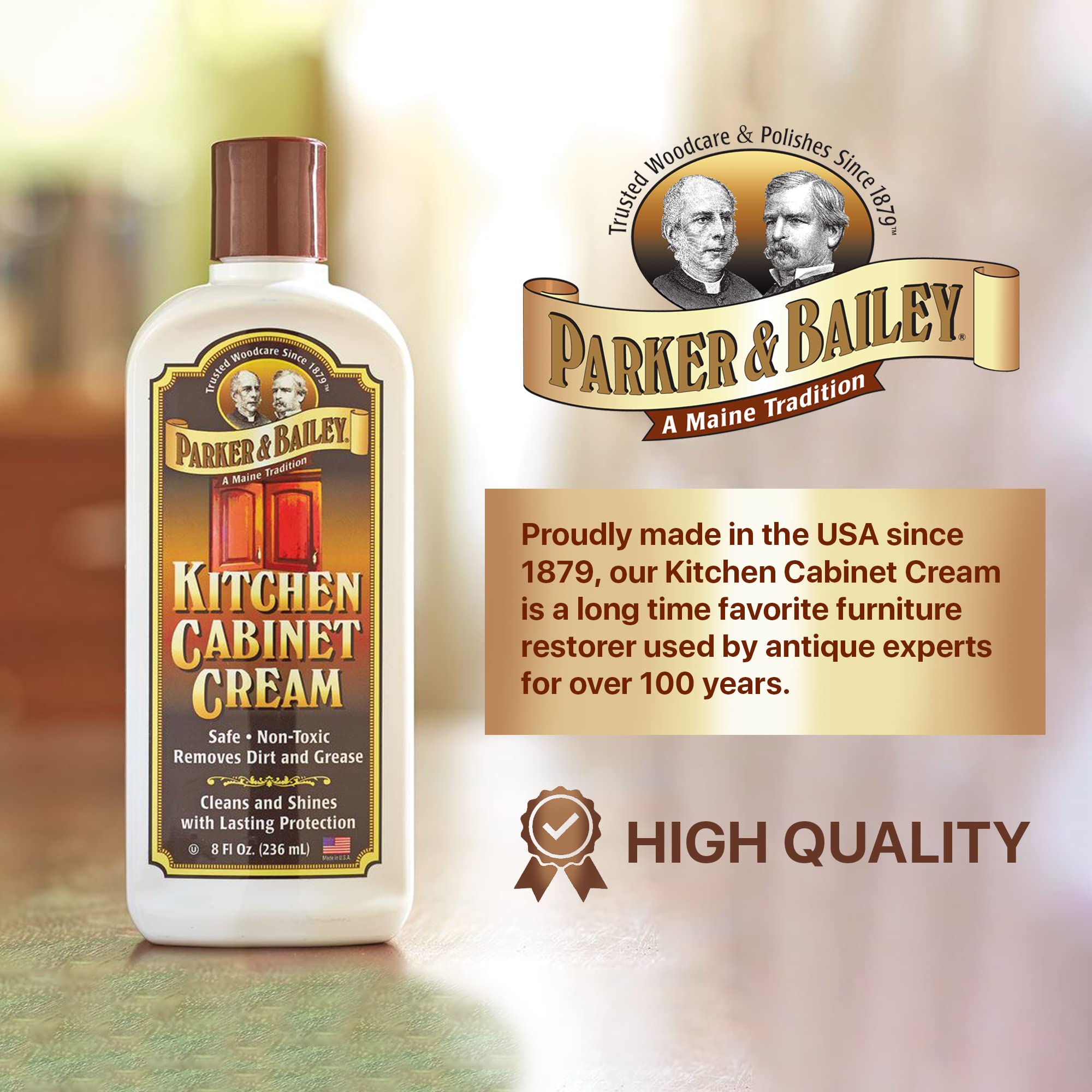 Parker & Bailey Kitchen Cabinet Cream, Multi Surface Cleaner & Furniture Cleaner, Quick Shine Wood Restorer & Protector for Cabinets, Tables