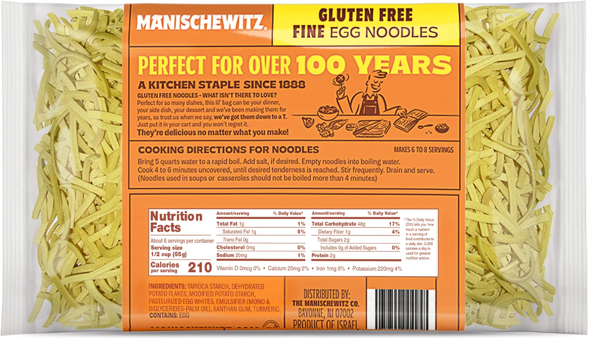 Manishewitz Gluten Free Fine Noodles 12oz (3 Pack) All Natural, Yolk Free, Low Sodium, Kosher for Passover and Year Round