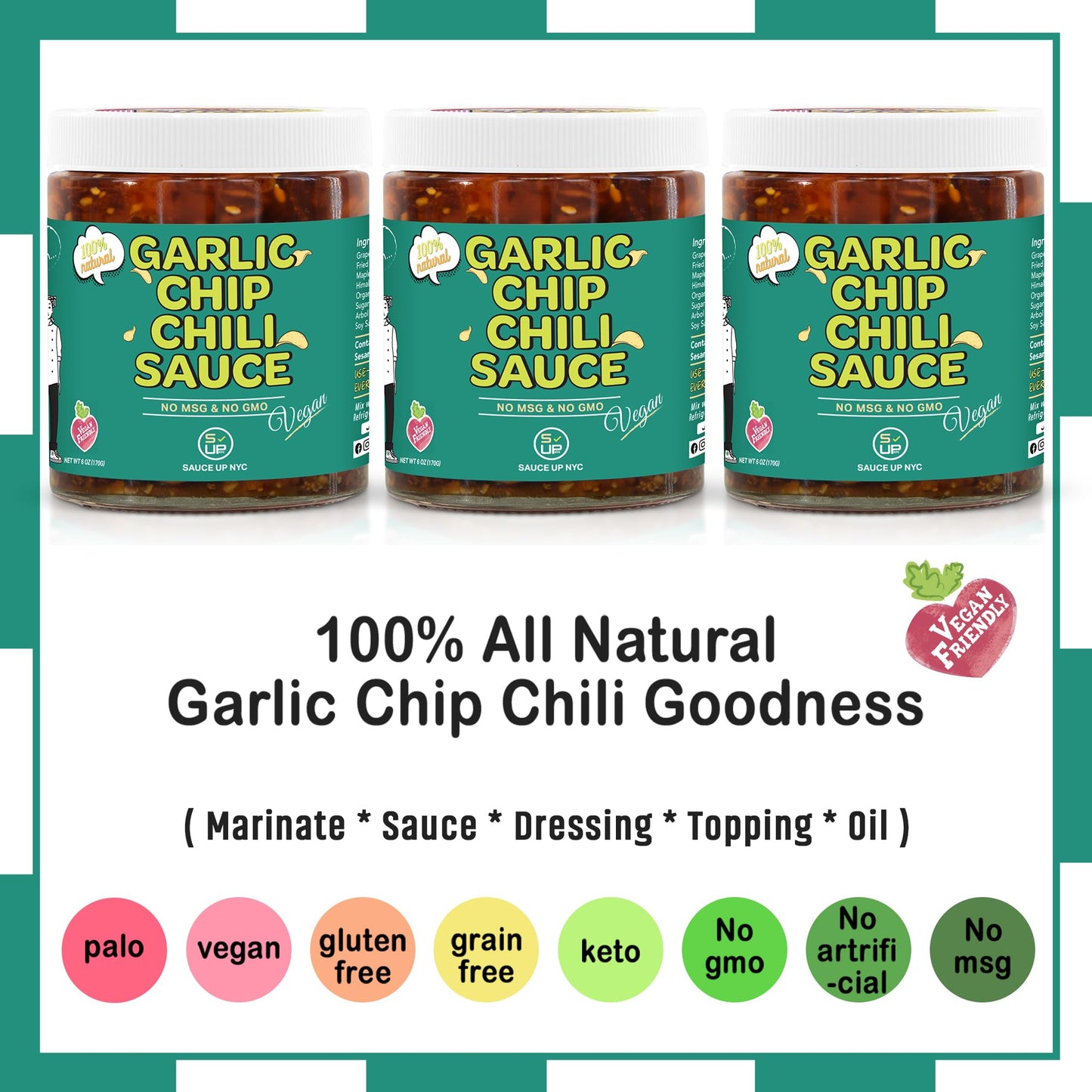 SAUCE UP Vegan Garlic Chip Chili Sauce - Super Crunchy Artisanal Topping & Condiment | Chef-Curated in NY with Fried Garlic Chips, Shallots & Peanuts