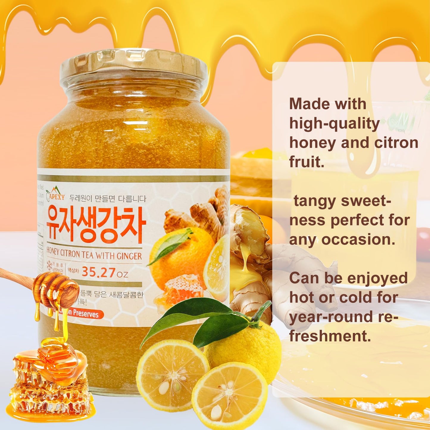Apexy Authentic Korean Honey Citron Tea With Ginger, Citron Tea, Just Add Hot Water, Yuzu Marmalade, Yuzu for Salad, Citron Spread, No Artificial