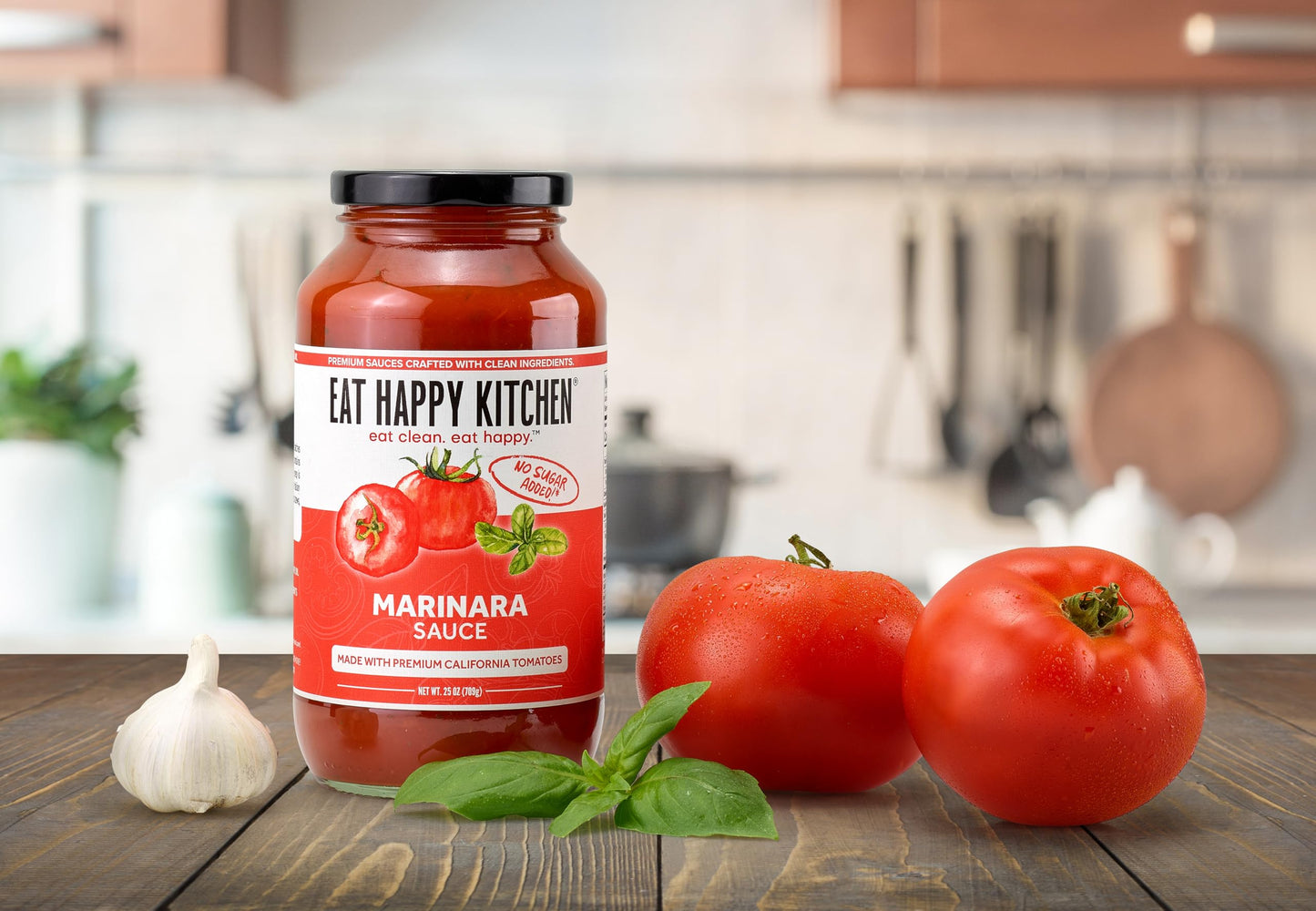 Eat Happy Kitchen Marinara Sauce - Made with Premium California Tomatoes & Extra Virgin Olive Oil - No Sugar Added, No Seed Oils, No Fillers, Gluten