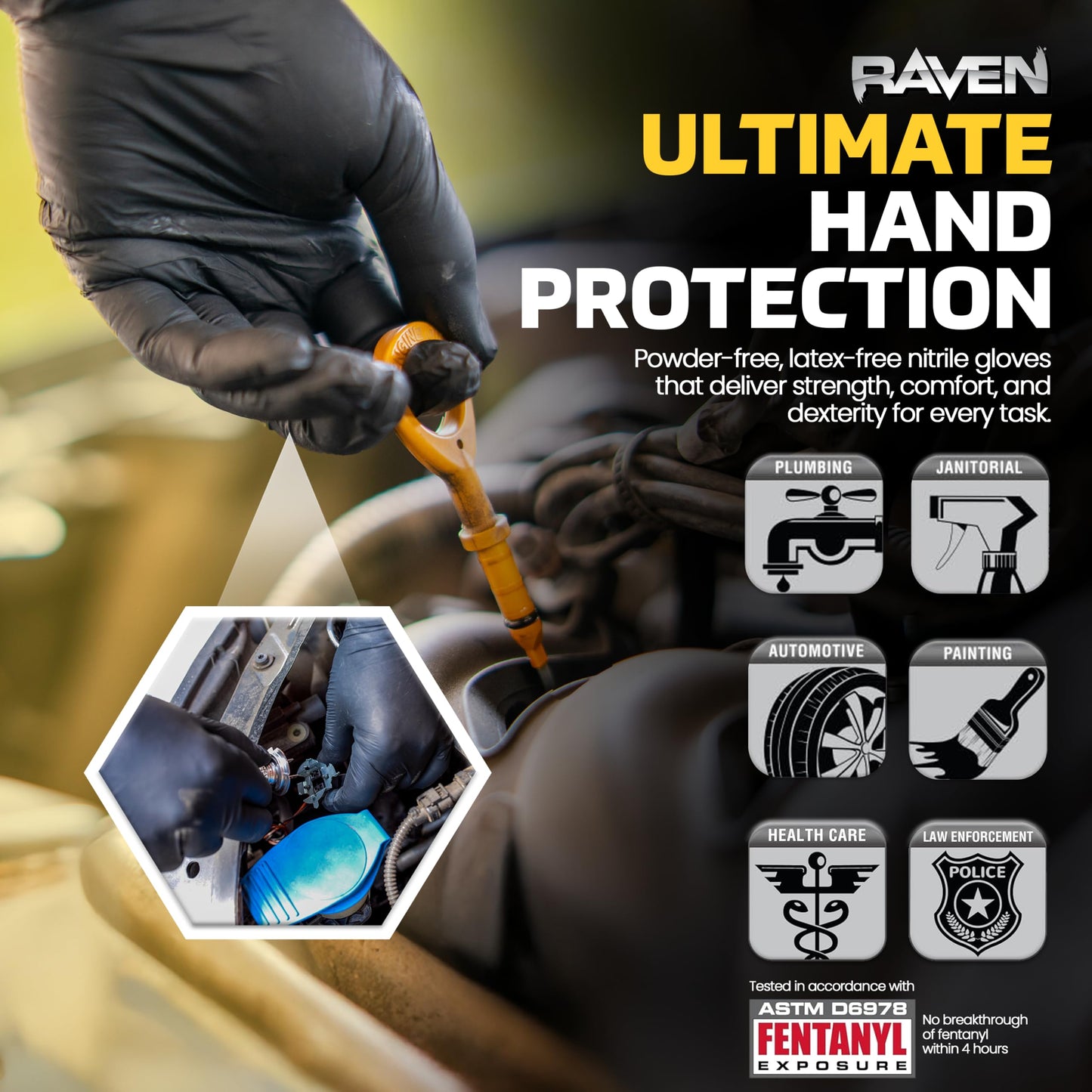 SAS 10 Pack 66519 Raven 7 mil Black Nitrile Disposable Gloves - X-Large (100 Gloves per Box)
