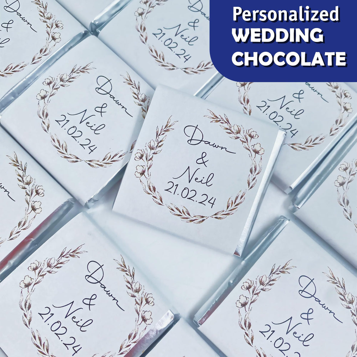 Set of 50 Personalized Wedding Chocolate, Custom Chocolate Wedding Favors for Guests, Customizable Wedding Gift, Unique Design for Wedding, Bridesmaid