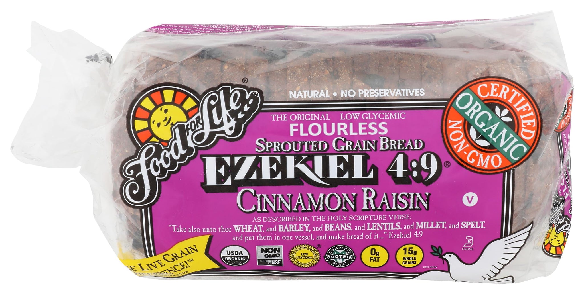 Food For Life Flourless Sprouted Grain Bread, Cinnamon Raisin, 24 oz (Frozen)