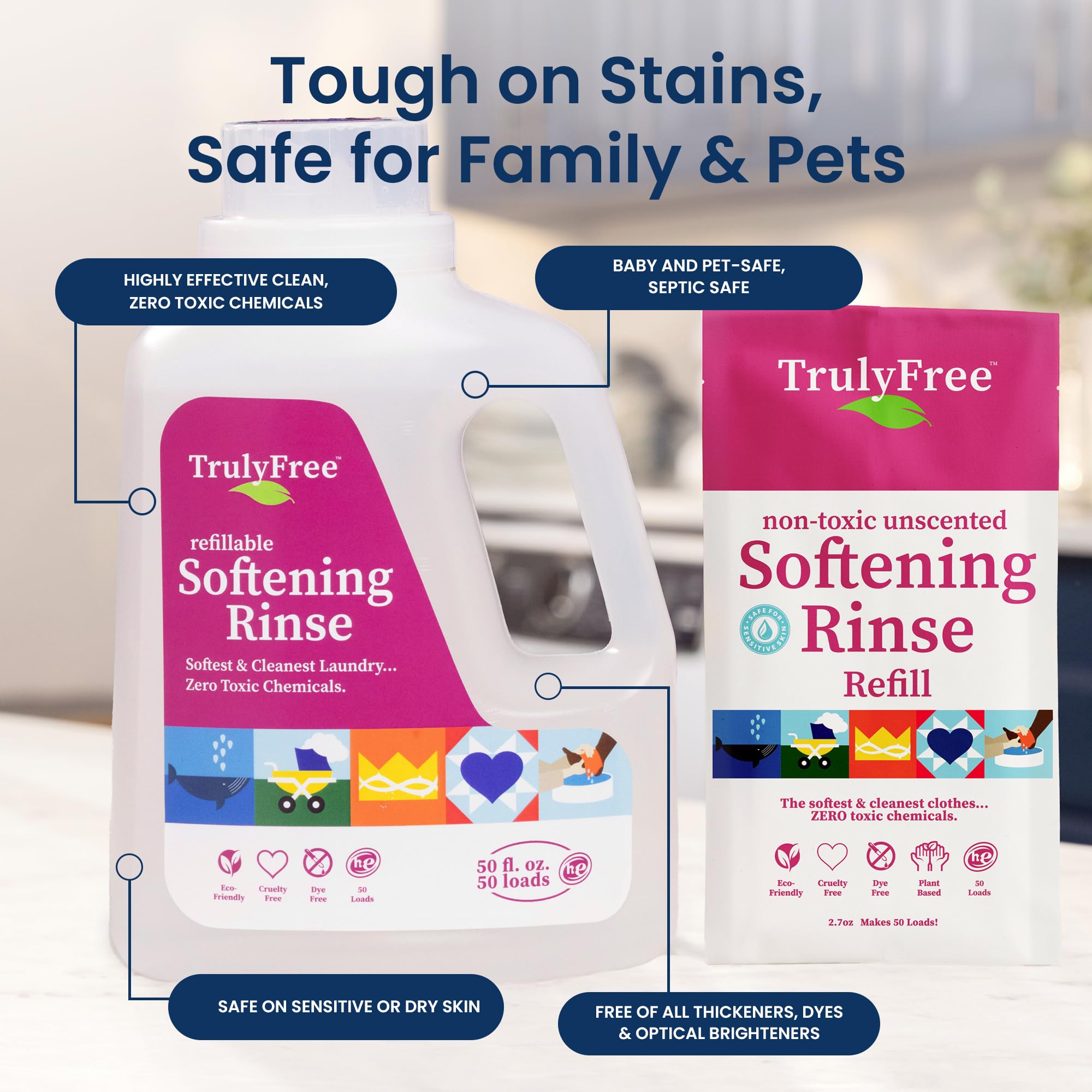 Truly Free Natural Fabric Softener | Non-Toxic for Babies & Kids Sensitive Skin | Plant-Based Laundry Softening Conditioner | Safe, Gentle