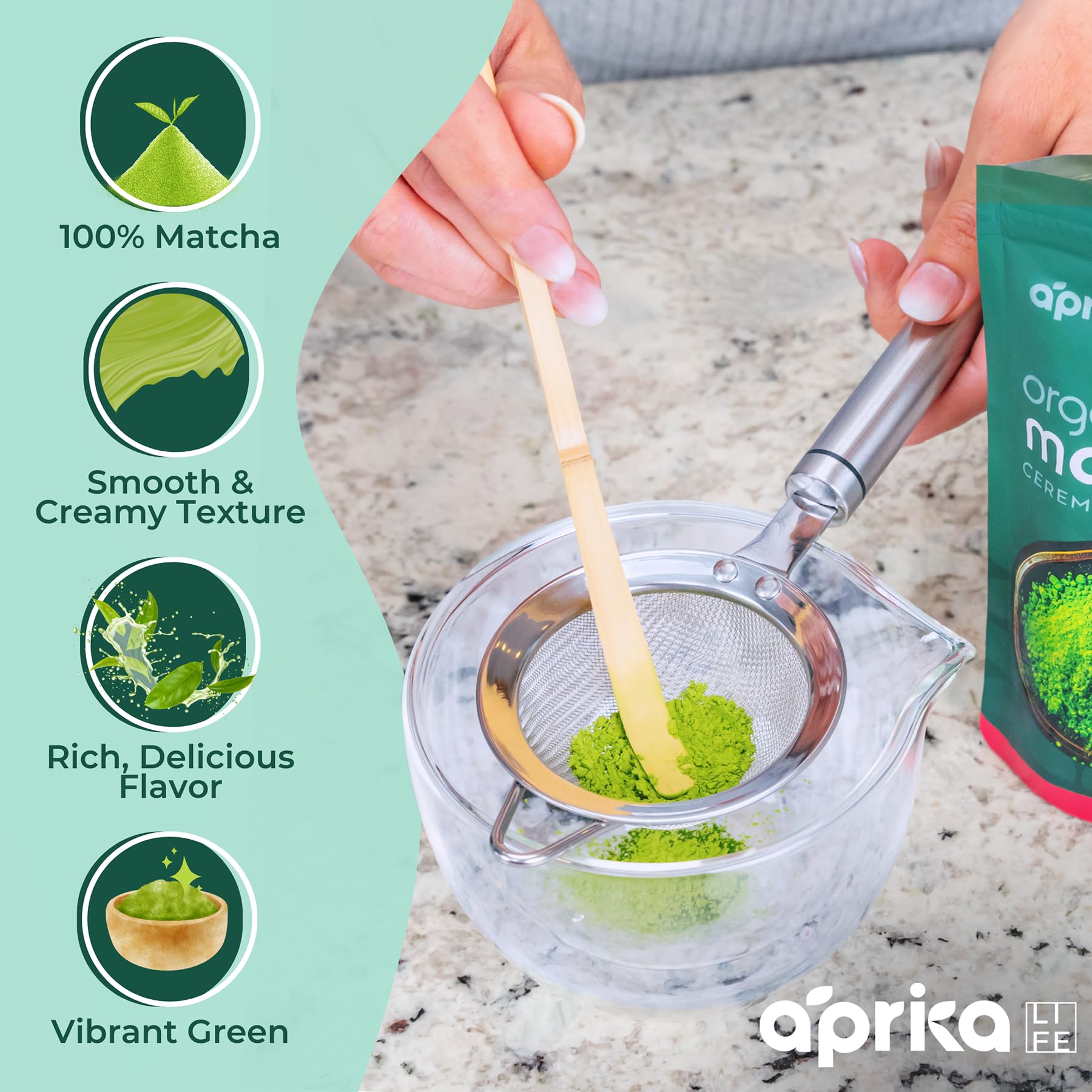 AprikaLife Organic Matcha Powder, USDA & JAS Certified, No Sugar Added, Authentic Japanese Ceremonial Grade Matcha Green Tea Powder, 3.5 oz/100g