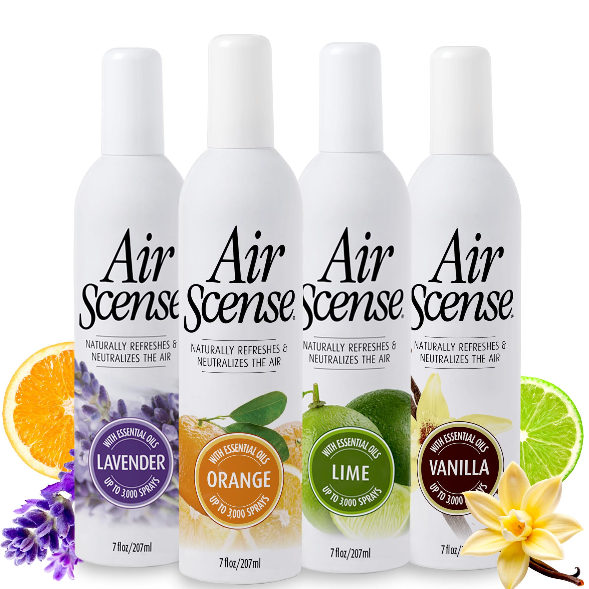 Air Scense Air Freshener Deodorizer Room Spray for Bathroom & Home, Essential Oils, Natural Variety (Orange, Lavender, Lime & Vanilla)- 7 fl oz