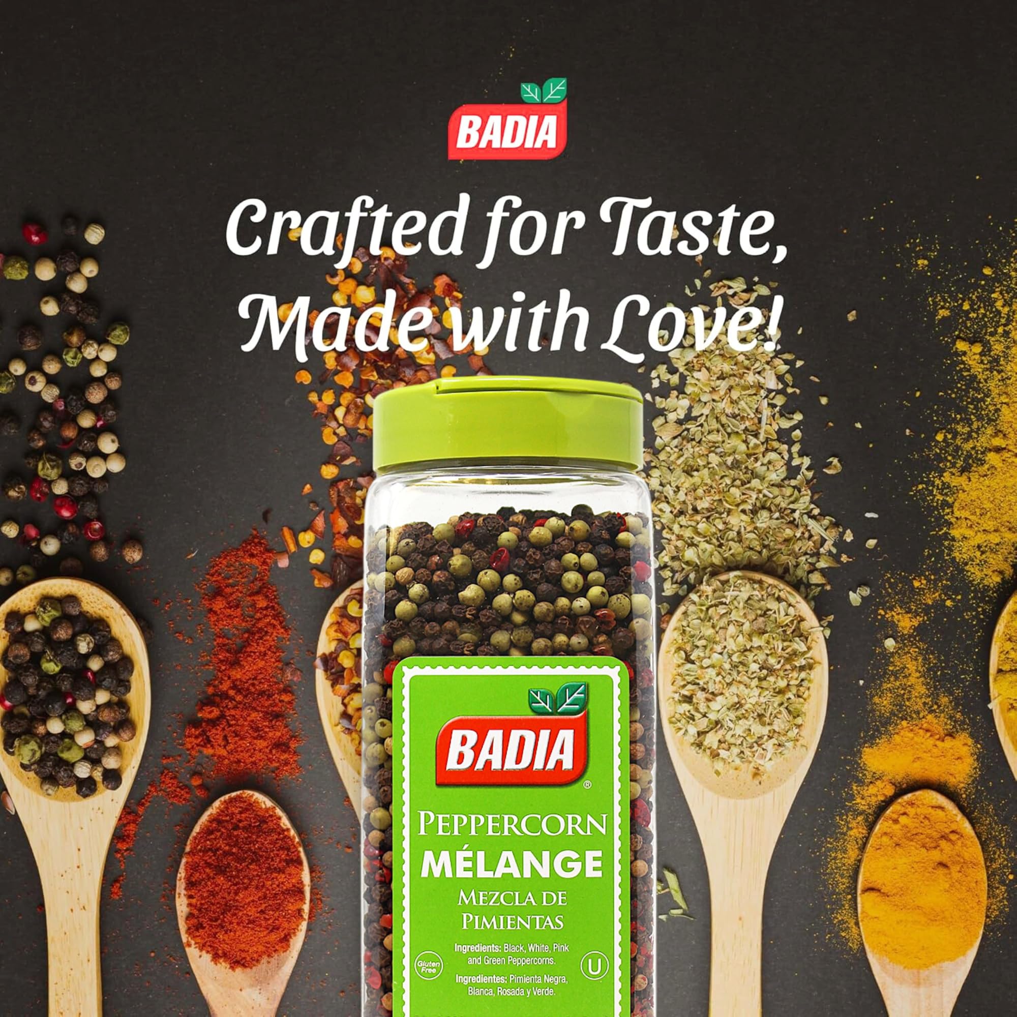 Badia Whole Peppercorn Blend, 16 Oz - Black, White, Green & Pink Pepper Melange for Spicy, Fruity, Woody Flavors - Gluten Free