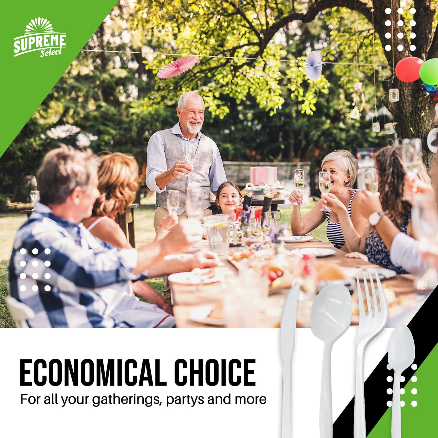 Supreme Select Disposable White Forks [400-Pack] Medium-Weight Disposable Plastic Cutlery - Durable and Reusable Bulk Utensils for Parties, Picnics