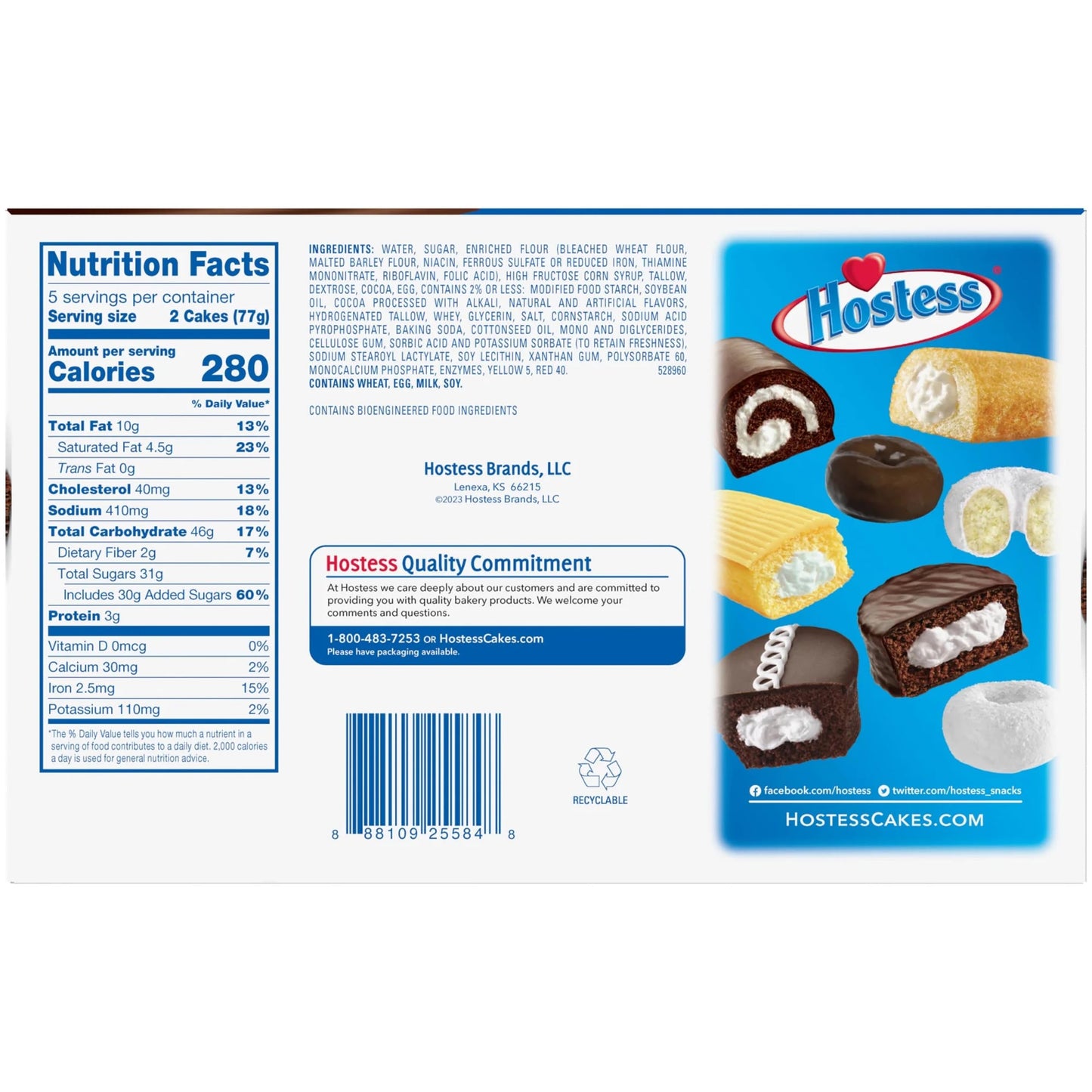 Hostess Chocolate Cake Twinkies, 10-Count Individually Wrapped Chocolate Sponge Cake Snack with Creamy Filling, Mini Cakes for On-The-Go Snacking