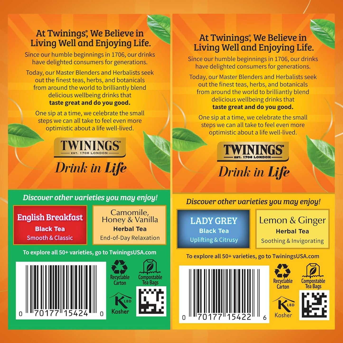 Twinings Tea Variety 2-Pack - Earl Grey + Irish Breakfast, Caffeinated Black Tea Bags, Individually Wrapped, 20 Count Each