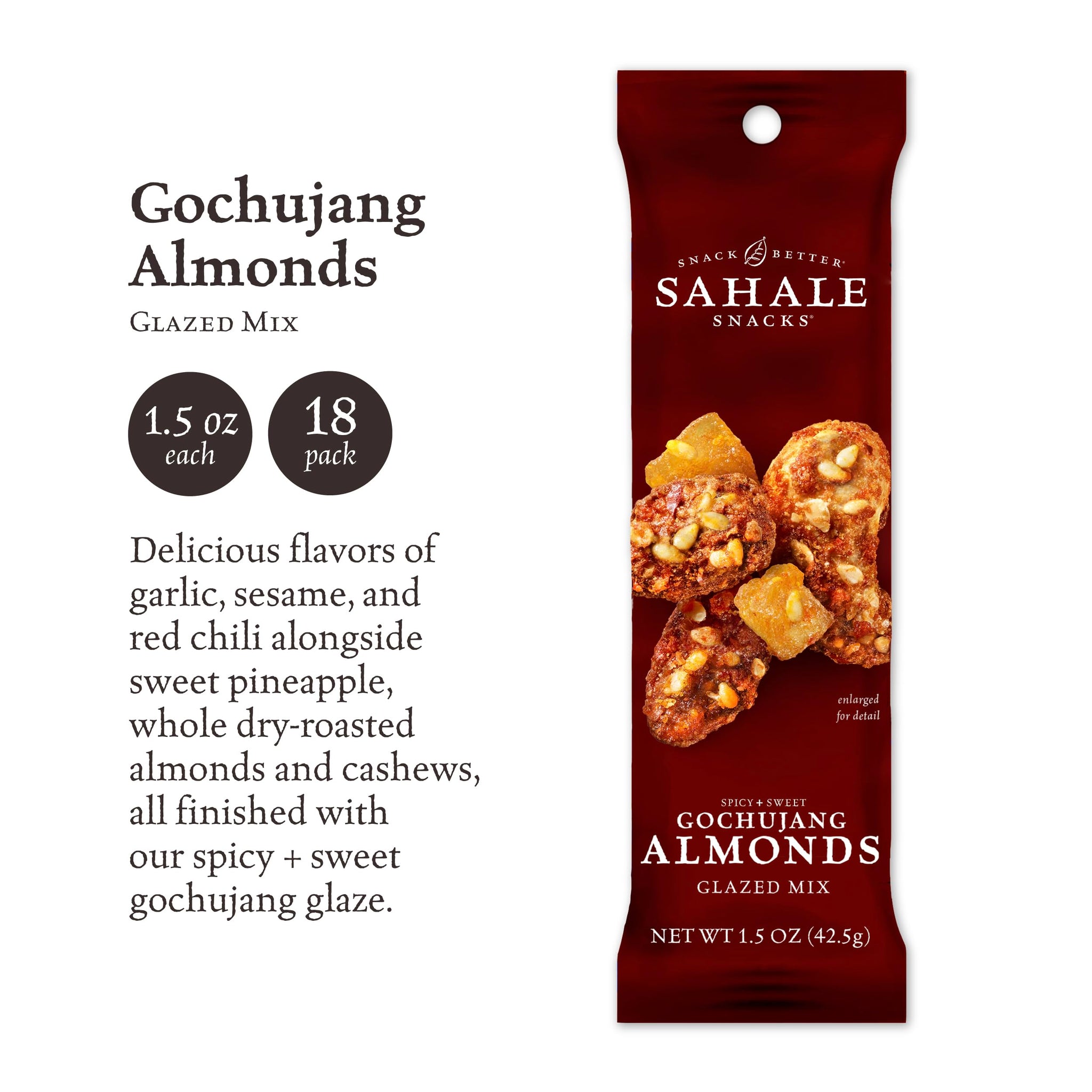 Sahale Snacks Gochujang Almonds Glazed Mix, 1.5 oz Bags (18 Packs) - Dry-Roasted Deluxe Mixed Nuts Inspired By Traditional Korean BBQ - Non-GMO