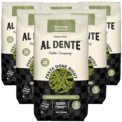 Al Dente Spinach Fettuccine - All-Natural, Hand-Crafted Egg Pasta. Traditional Pasta Noodles Made with Cage-Free Eggs, Semolina, and Spinach. Great