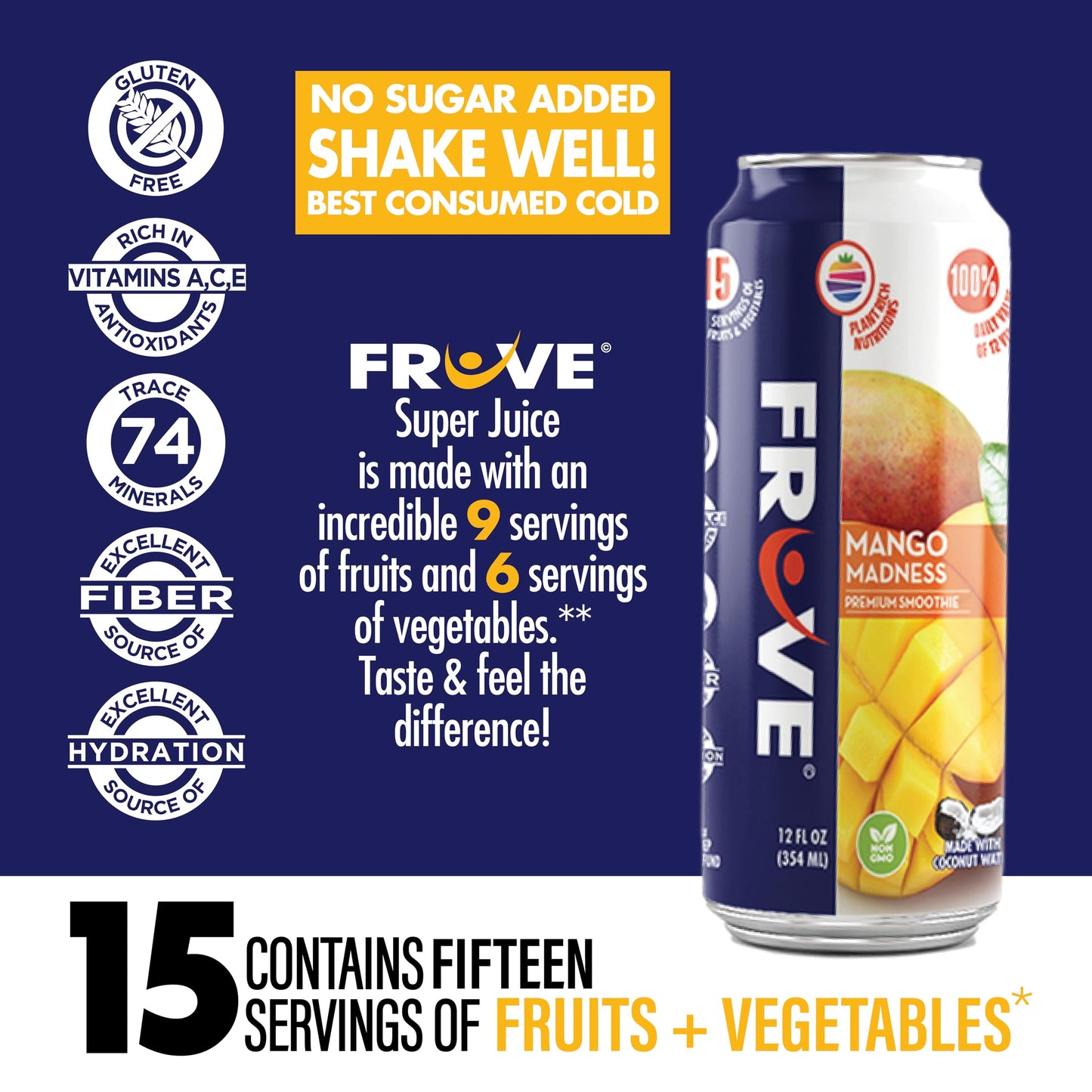 Fruve a healthy super juice drink with real fruit | Gut Health & Immunity Benefits | non-GMO | low calorie | Mango Madness | 12 fl oz (12 Pack)