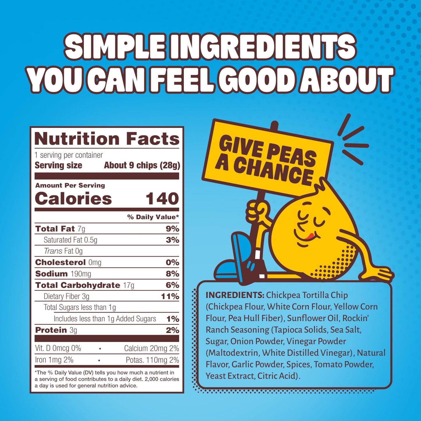 HIPPEAS Chickpea Tortilla Chips, Rockin’ Ranch Gluten Free Snacks, Dairy Free, Vegan, 1oz, Pack of 18, 3g Protein, 3g Fiber, Crunchy, Nutritious