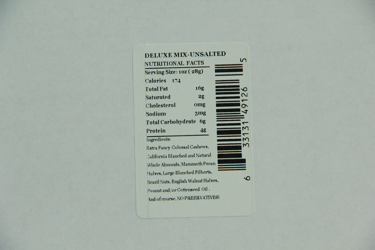 Unsalted Extra Fancy Deluxe Mixed Nuts in 16 oz Poly resealable poly bag Kosher