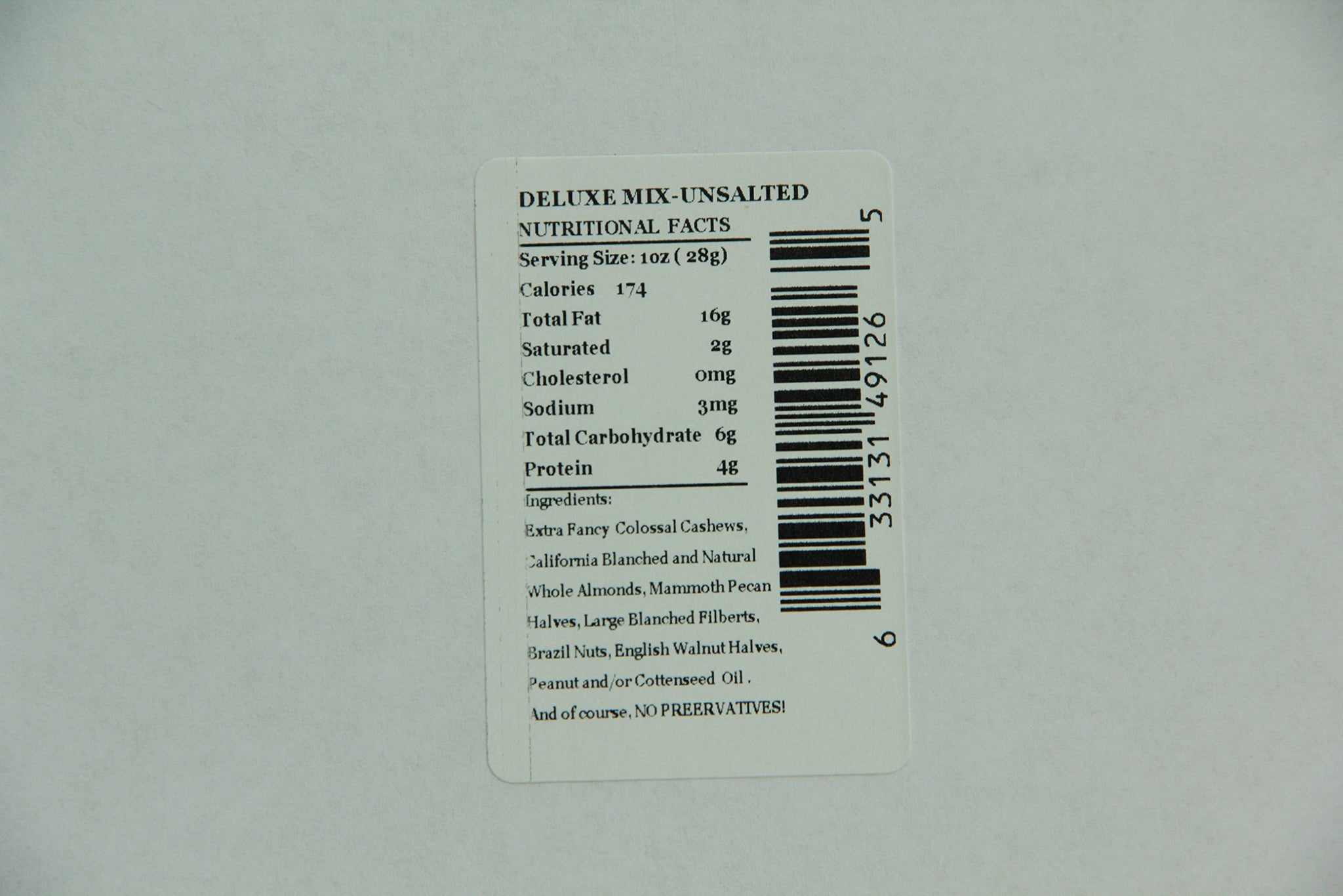 Unsalted Extra Fancy Deluxe Mixed Nuts in 16 oz Poly resealable poly bag Kosher