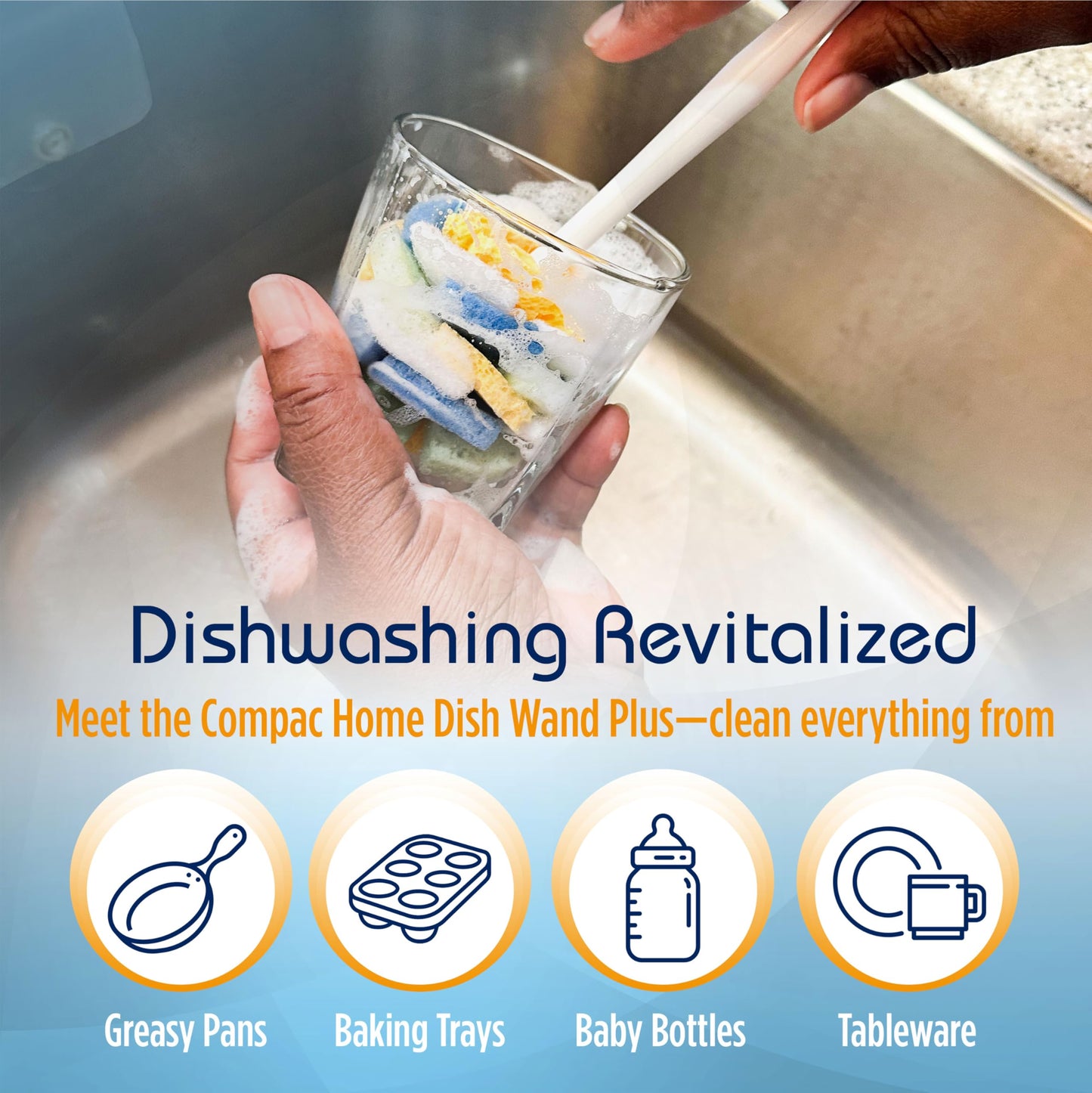 Compac Home Dish SpongeWand Plus Tri Surface Scrubbing Sponge with Cello Foam Scour Sponge Petals, Cleans Dishes, Glassware 360 Scrubber Pads
