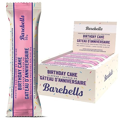 Barebells Protein Bar - 55g, Box of 12 Units | Birthday Cake Flavor, 20g Protein, No Added Sugar, Collagen, Crispy and Creamy Texture