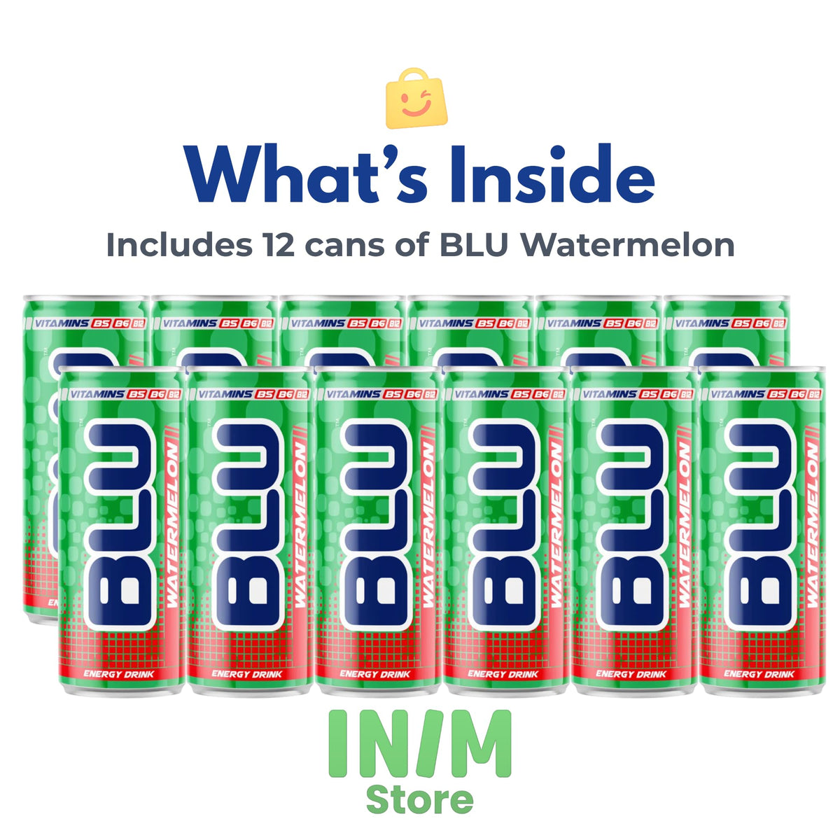 BLU Watermelon Energy Drink, 12 Pack Slim Cans, 8.4 fl oz (250 mL) Each
