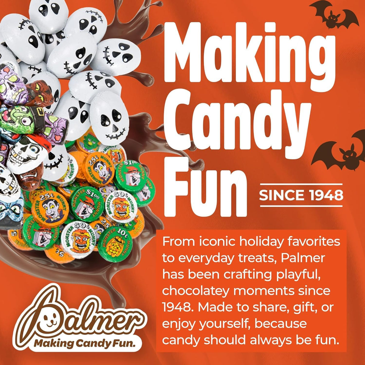 Palmer Choco Fluff Pumpkins, Fall Themed, Filled with Creamy Marshmallow, Individually Wrapped Holiday Candy, Making Candy Fun Since 1948 (9oz)