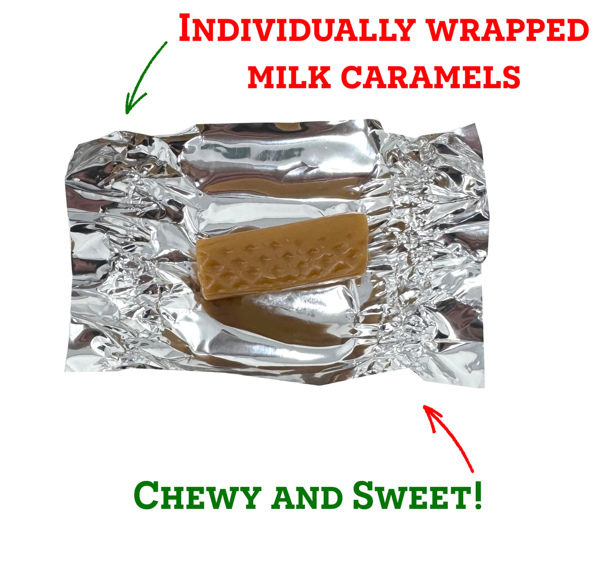Caramel Candy Individually Wrapped Foil Wrapped Caramels Red, Green and Silver, Individually Wrapped Candy 16 Ounce