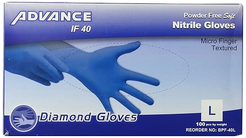 Diamond Gloves Advance Powder-Free Soft Nitrile Industrial Gloves, Blue, Large, 100 Count