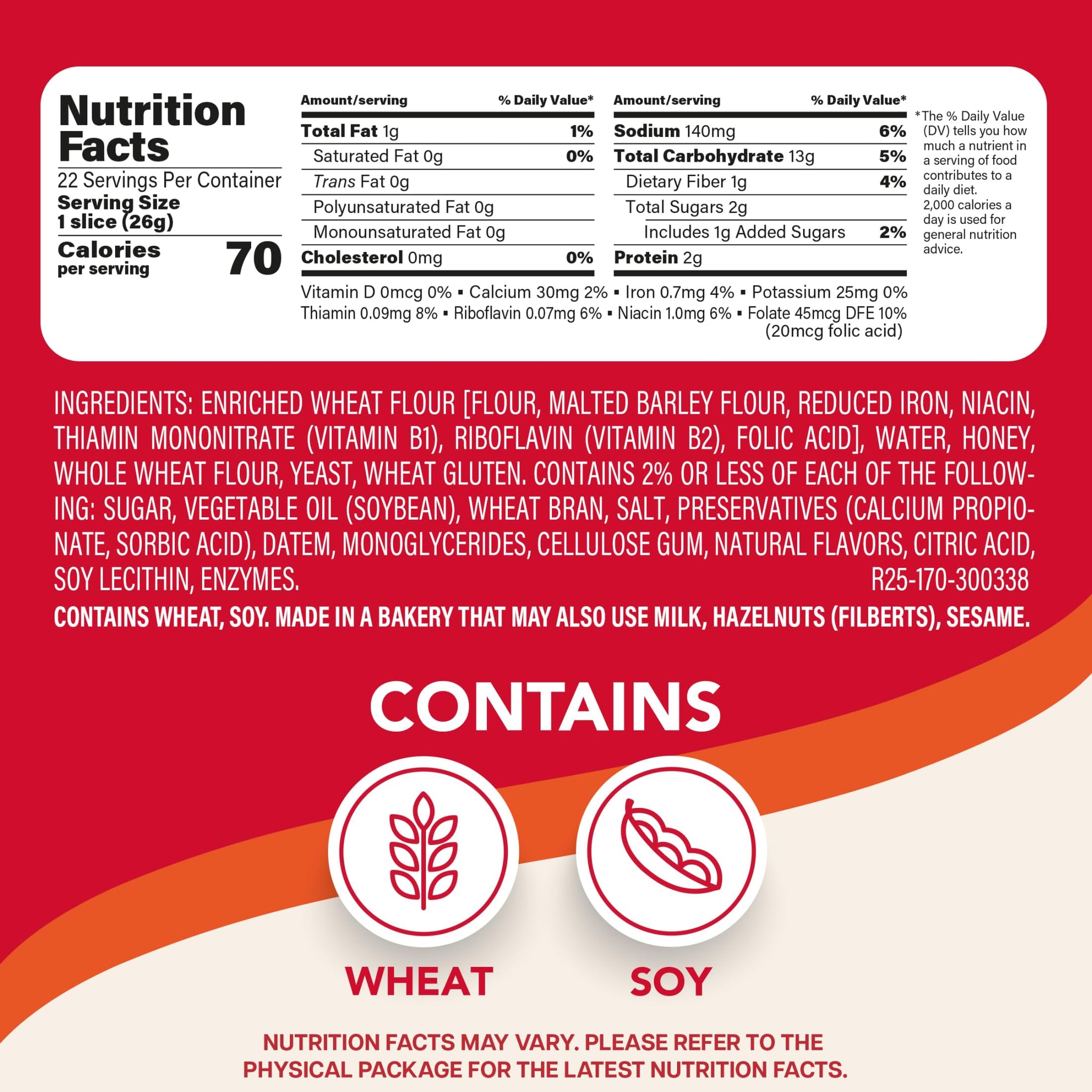 Sara Lee Honey Wheat Sandwich Bread, 20 Oz Loaf of Honey Wheat Bread With No Artificial Colors or Flavors