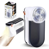 True & Tidy XL Fabric Shaver & Lint Remover Rechargeable Electric Sweater Defuzzer w/ 6-Blade Stainless Steel, 3 Speeds, LED Display, 2 Extra Blades