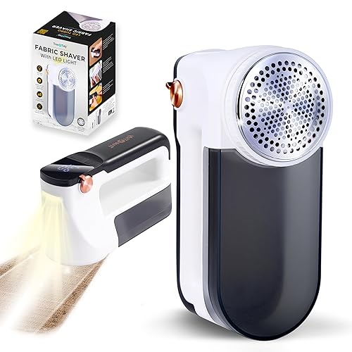 True & Tidy XL Fabric Shaver & Lint Remover Rechargeable Electric Sweater Defuzzer w/ 6-Blade Stainless Steel, 3 Speeds, LED Display, 2 Extra Blades