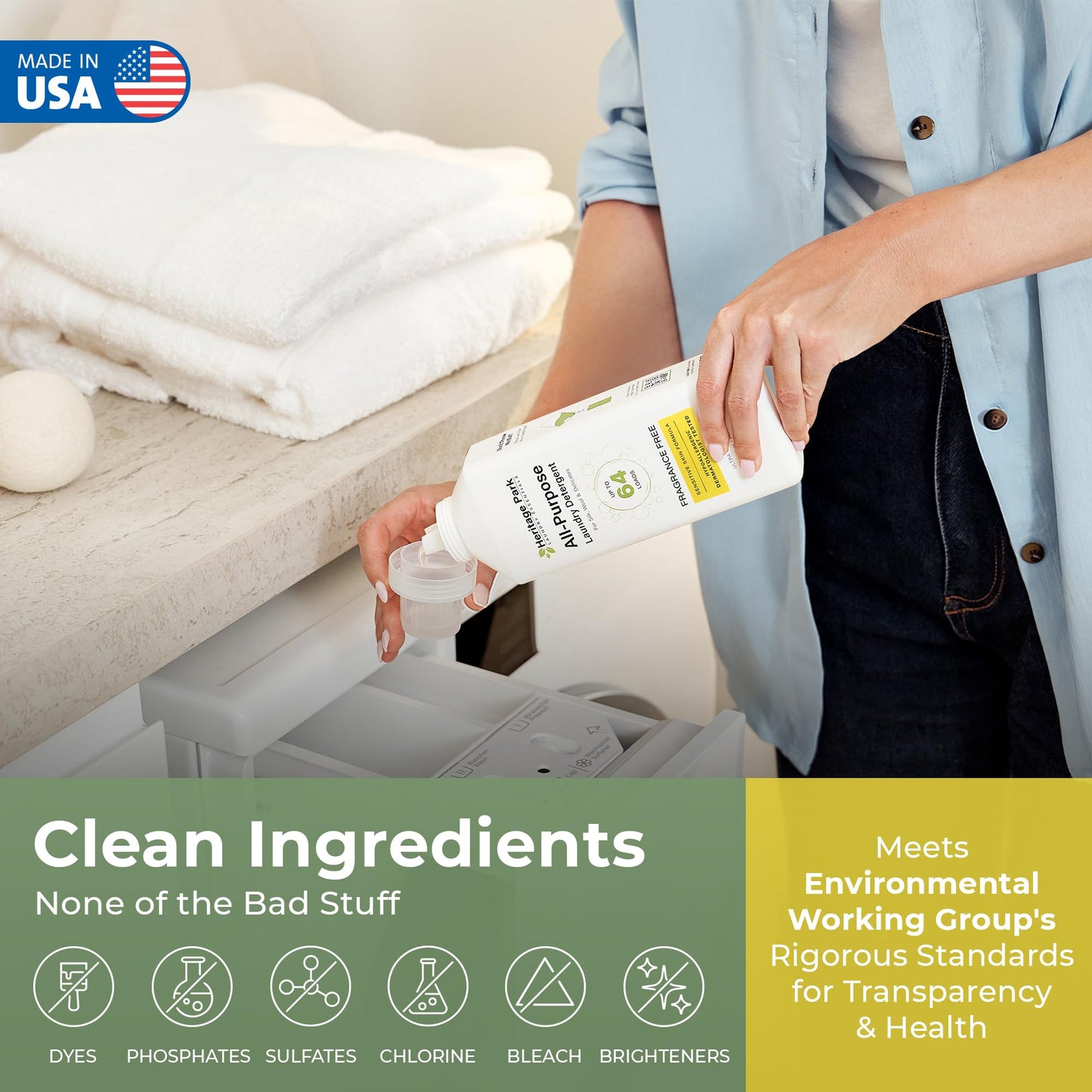 Heritage Park Luxury Laundry Detergent | Dermatologist Tested Plant based Natural & Enzyme Laundry Detergent | Sensitive Skin Friendly - Fragrance
