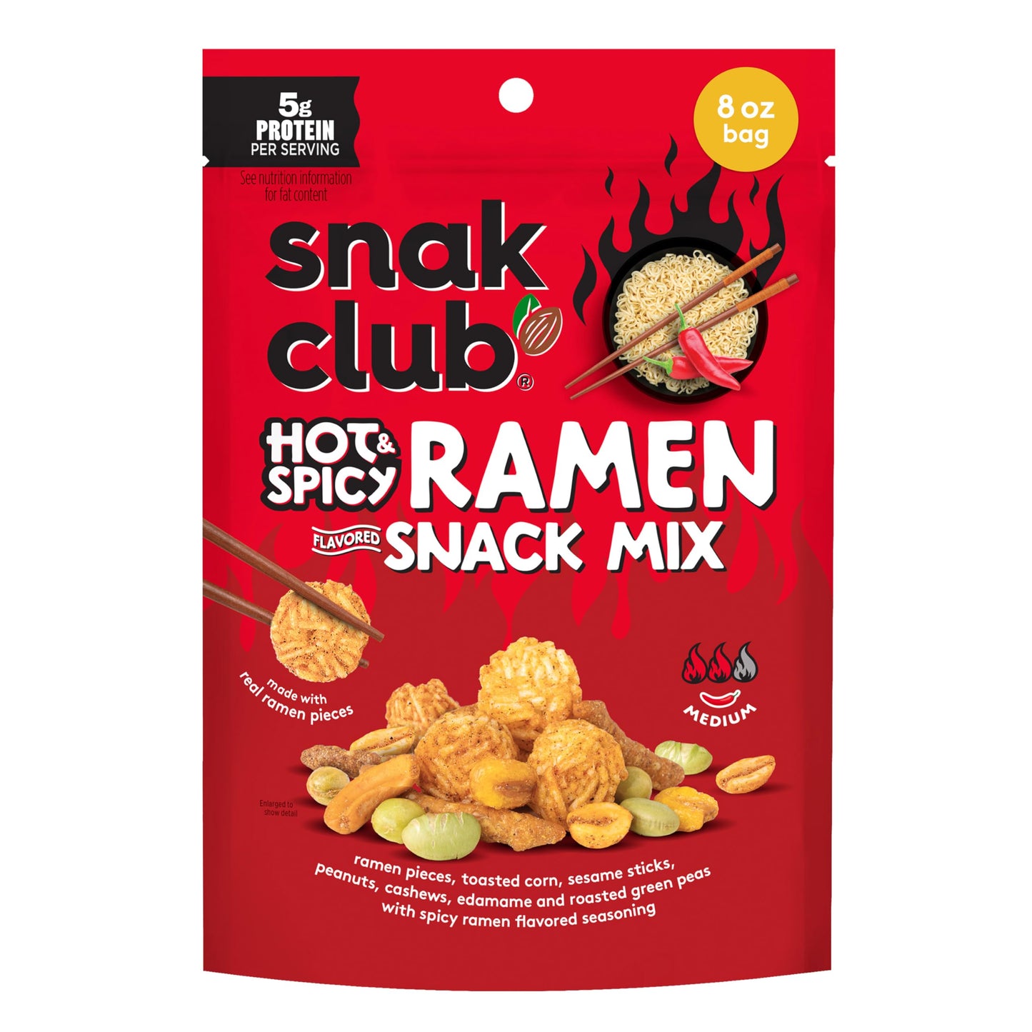 Snak Club Hot & Spicy Ramen Flavored Snack Mix with Peanuts & Cashews, 8 oz