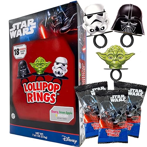 Imaginings 3 Star Wars Candy Lollipop Rings, Individually Wrapped Birthday Party Favors, Candy for Party Bags, 18 Count