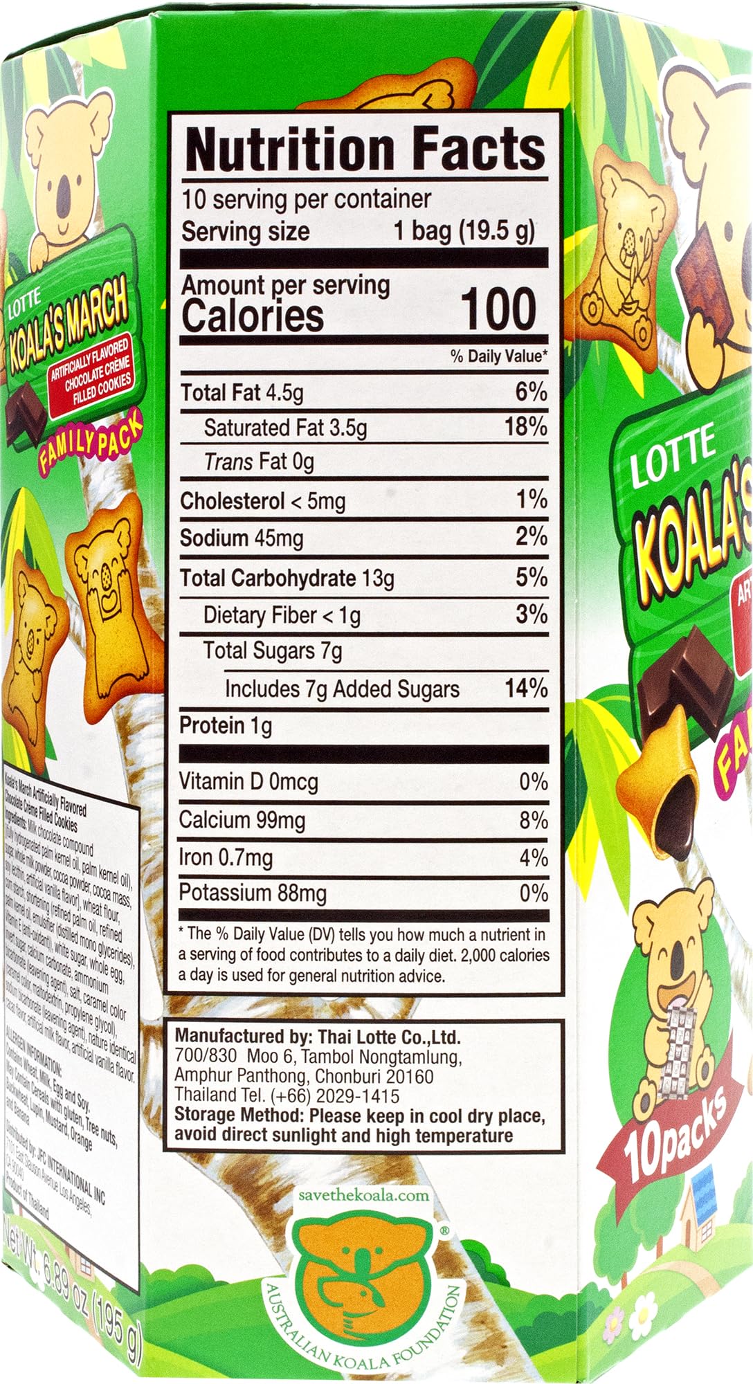 Lotte Koala's March Cookie with Chocolate Cream Family Size, 6.89 oz