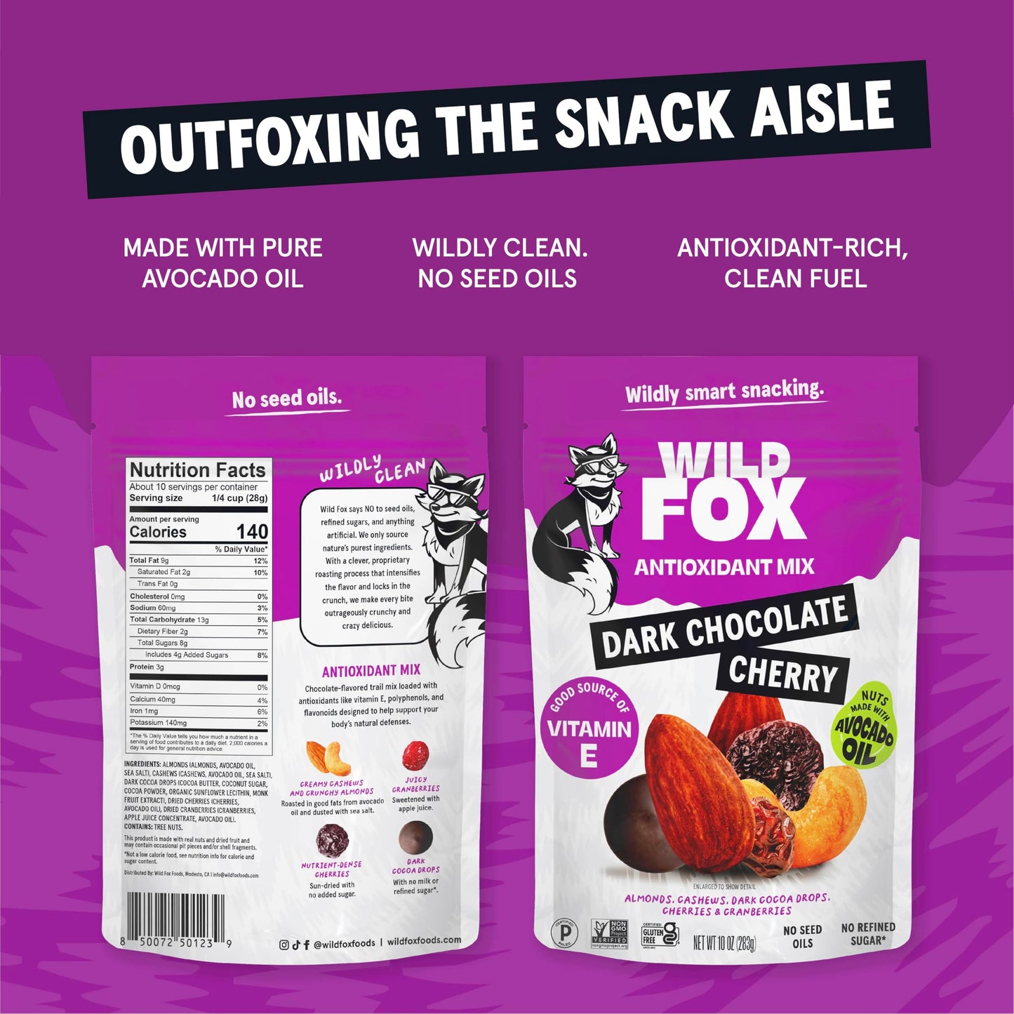 Wild Fox Trail Mix - Healthy Plant-Based Snack Made With Pure Avocado Oil And No Refined Sugar Or Seed Oils Ideal For Vegan Gluten-Free And Paleo