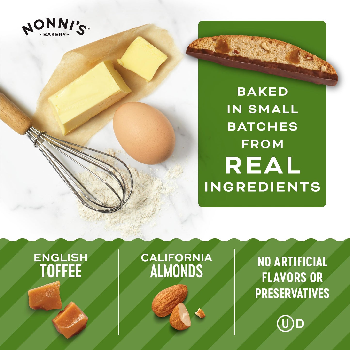 Nonni's Toffee Almond Biscotti Italian Cookies - Italian Biscotti Cookies - Biscotti Individually Wrapped - Dipped in Milk Chocolate - w/ Almonds