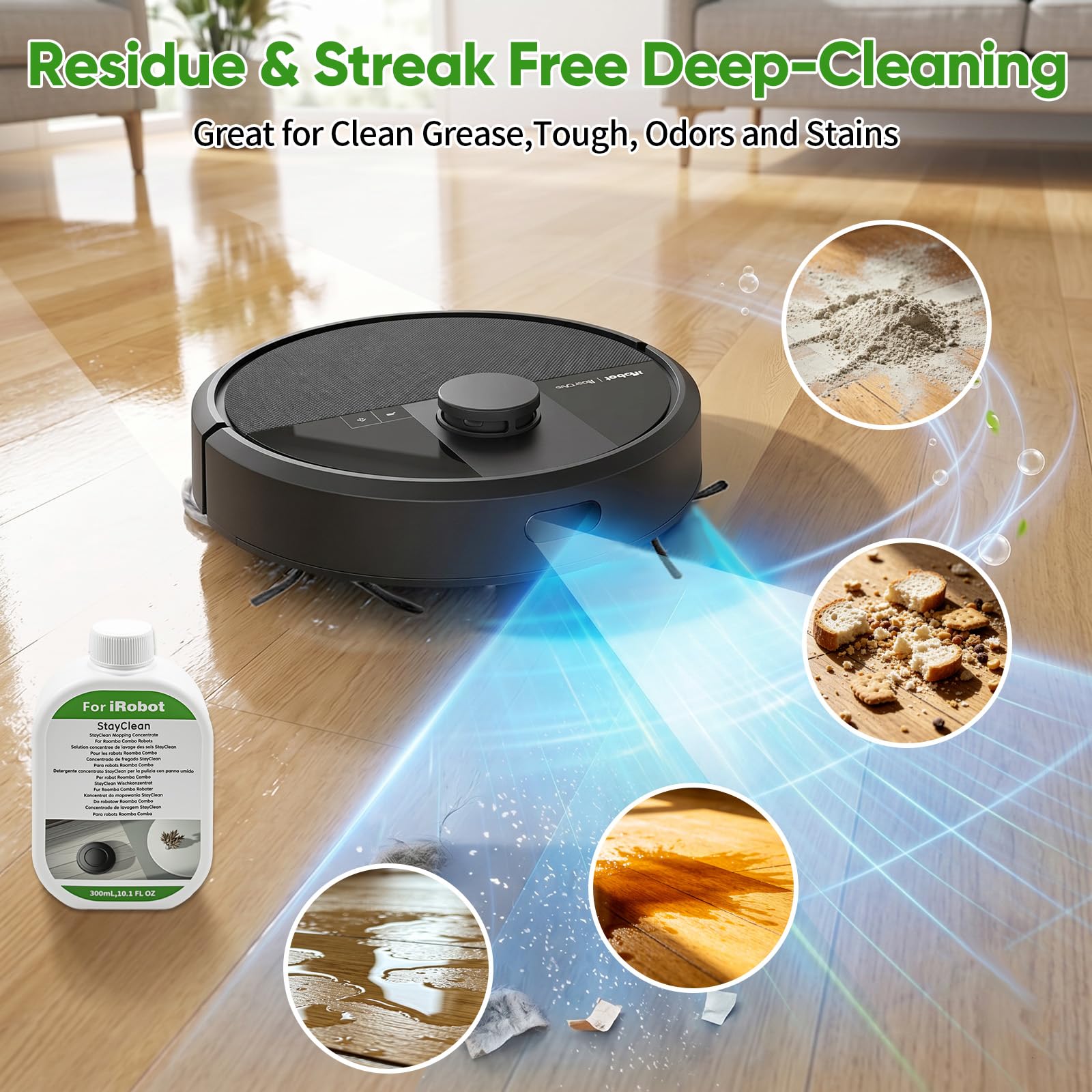 Liminfeit 2 Pack Floor Cleaning Solution for Roomba Plus 405 505 Max 705 Combo Robot, Mopping Concentrate for iRobot Roomba, Residue & Streak Free