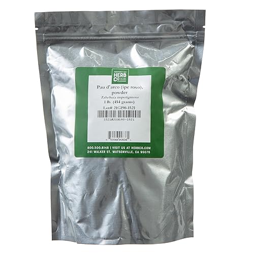 Pau D'Arco Powder - Inner Bark, by Herb Co, Tabebuia Impetiginosa, from Brazil, Kosher, for Encapsulation, Tea Blends, Soaps, Lotions, Body Washes