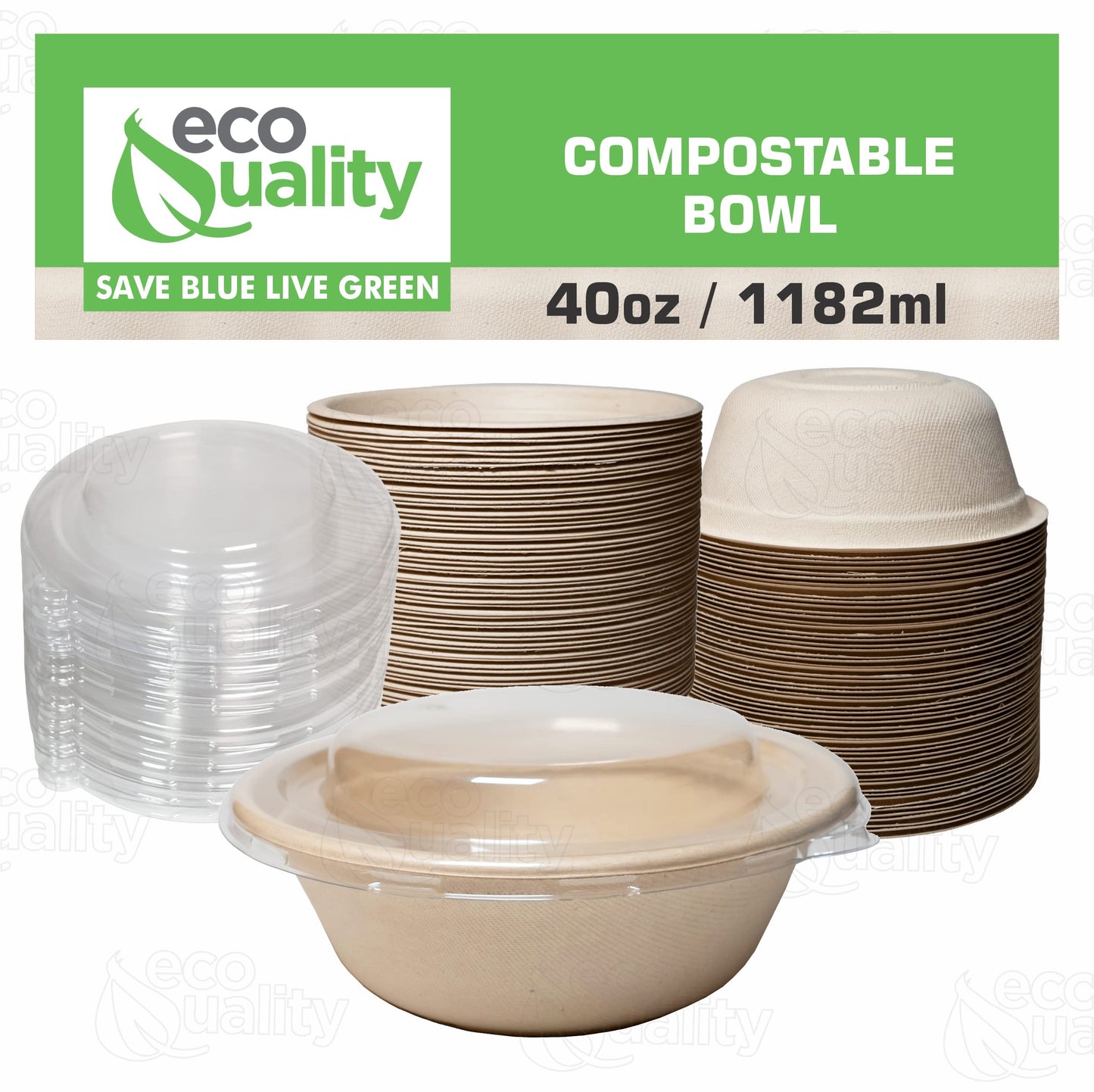 [25 Pack] 40 oz Round Disposable Compostable Paper Bowls with Dome Lids Heavy-Duty, Eco-Friendly Natural Bagasse Unbleached, Heat Resistant, 100%