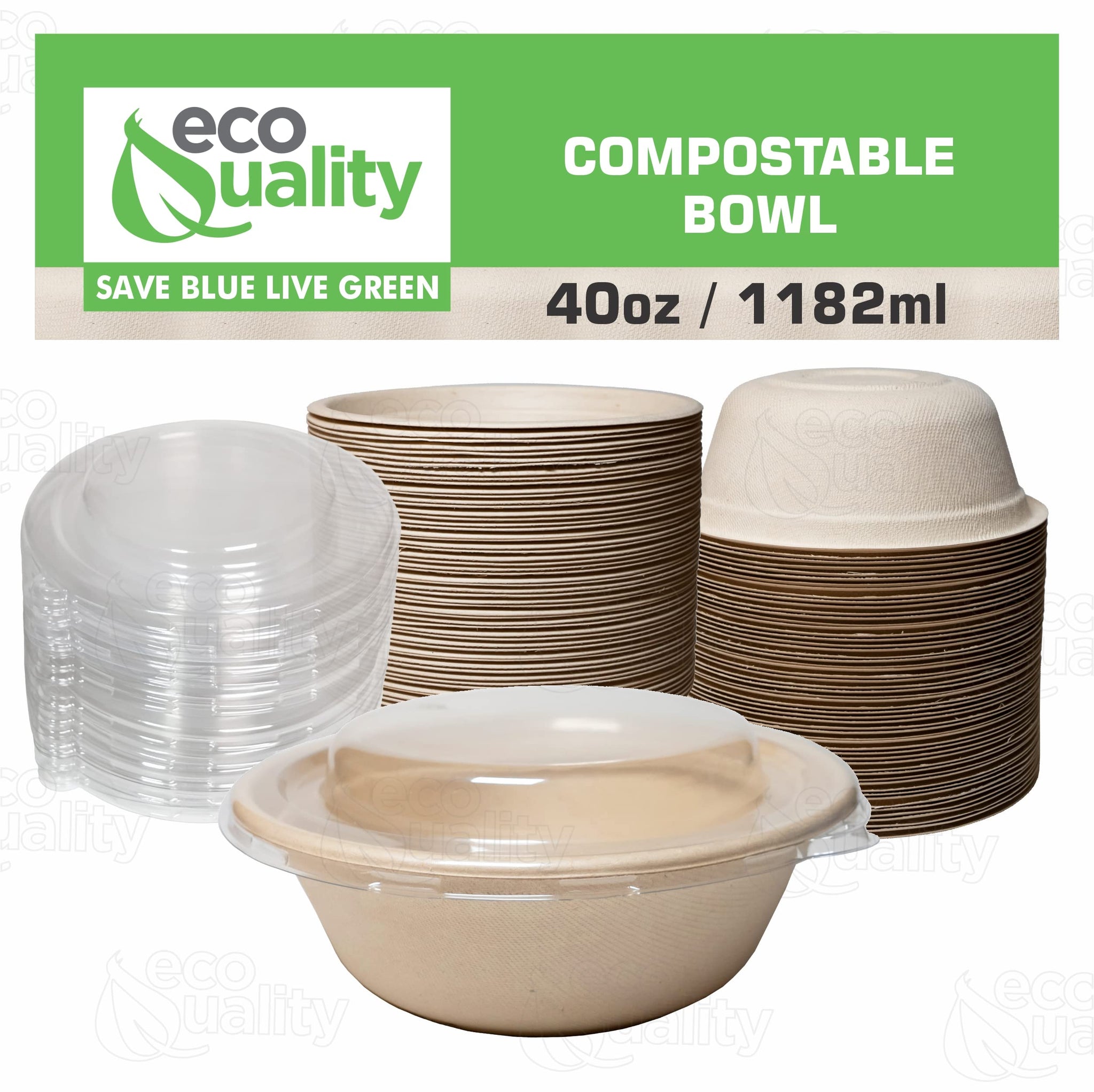 [25 Pack] 40 oz Round Disposable Compostable Paper Bowls with Dome Lids Heavy-Duty, Eco-Friendly Natural Bagasse Unbleached, Heat Resistant, 100%