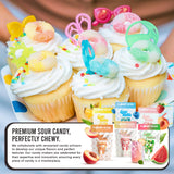Tropical Sour Rings Candy, 6 Pack Gummy Sour Rings, Watermelon, Pineapple, Pink Lemonade, Blue Raspberry, Peach & Strawberry, Super Sour Rings, Fresh
