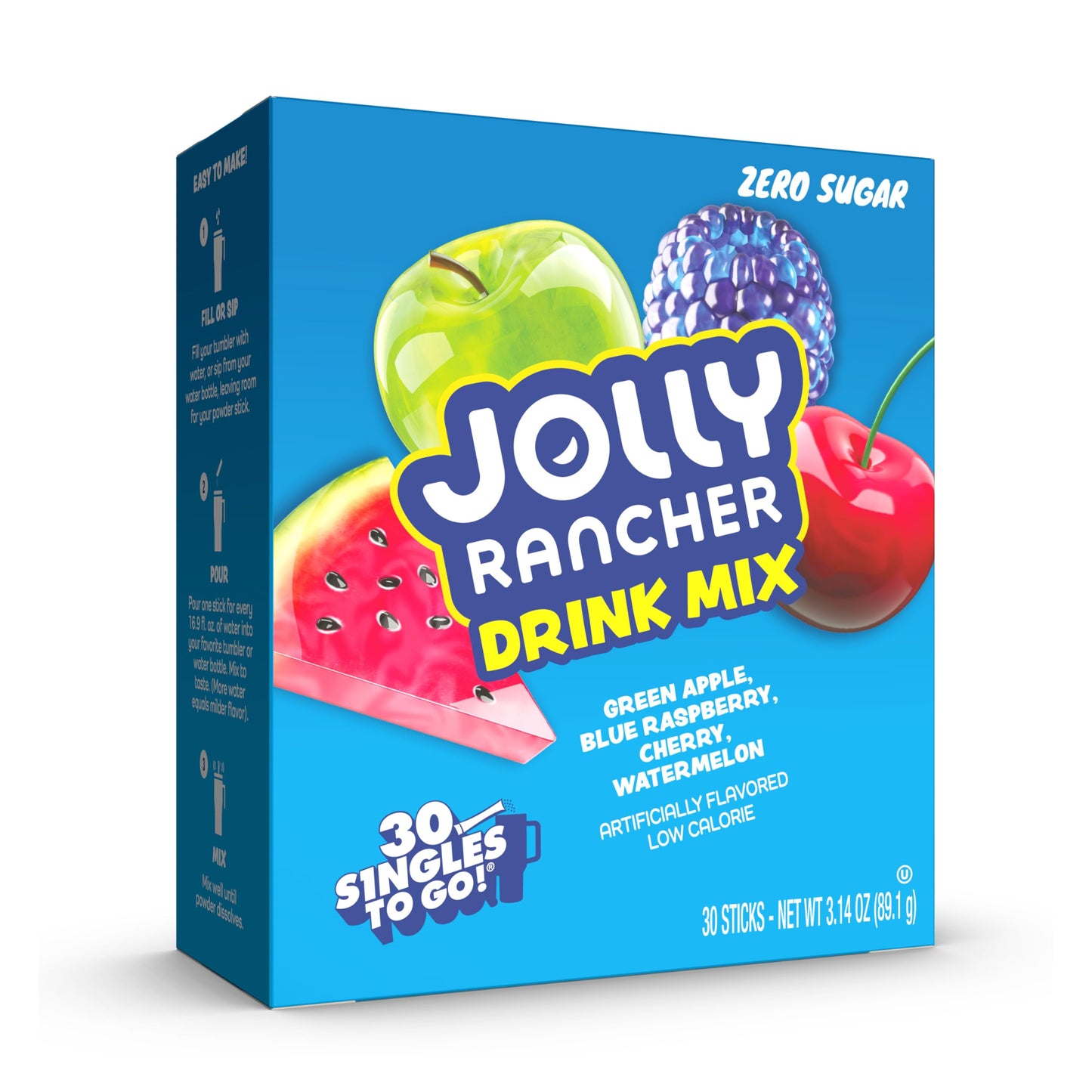 Jolly Rancher Singles To Go Variety Pack, Powdered Drink Mix, Zero Sugar, Low Calorie, Includes 4 Flavors: Green Apple, Blue Raspberry, Cherry
