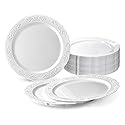 " OCCASIONS " 40 Plates Pack, Vintage Party Disposable Wedding Party Plastic Plates (7.5'' Appetizer/Dessert Plate, Portofino in White)