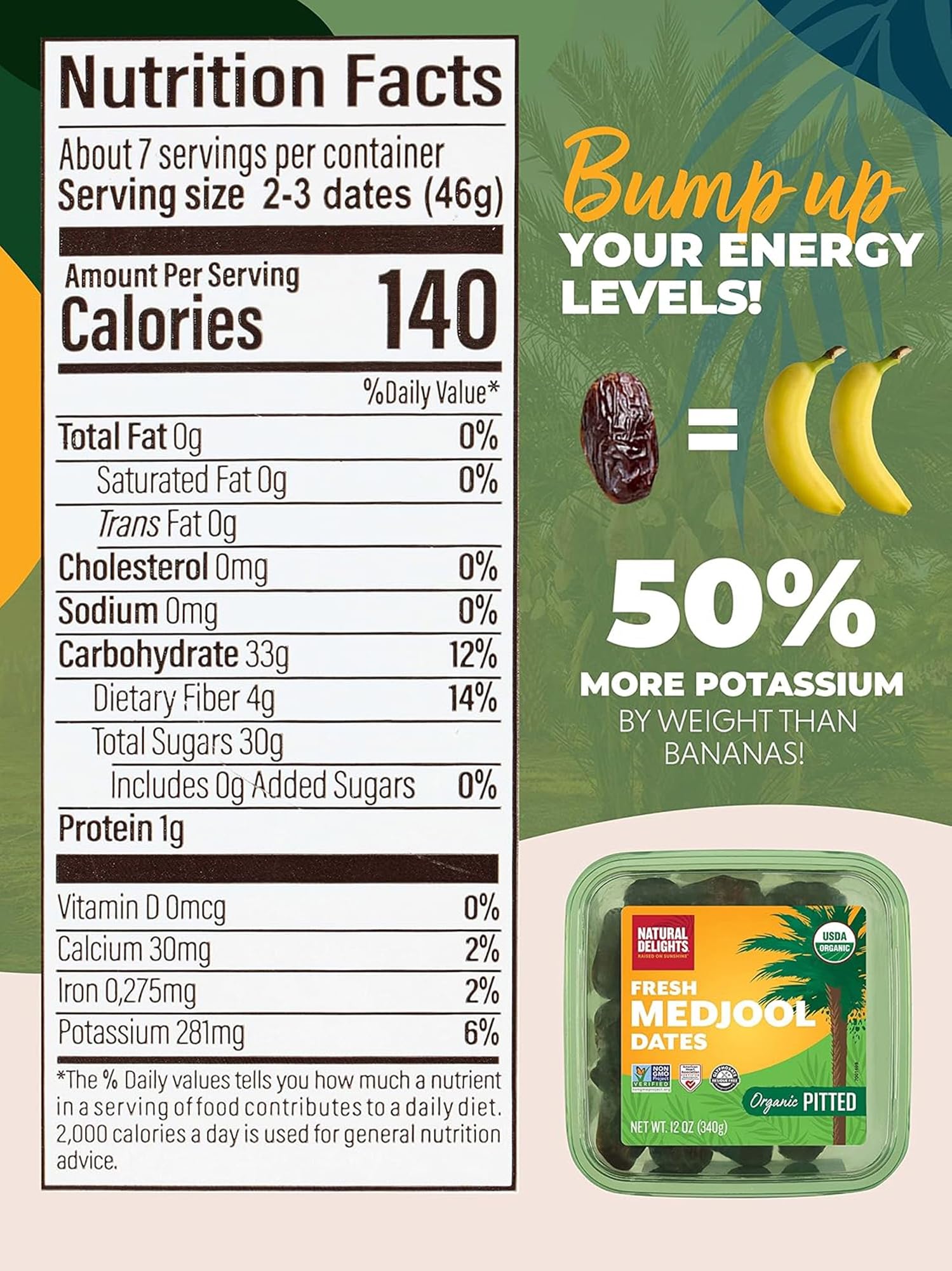 Natural Delights Organic Medjool Dates Pitted - USDA Certified Organic Fruit, Good Source of Fiber & Potassium, Naturally Sweet, Snack for On-the-Go