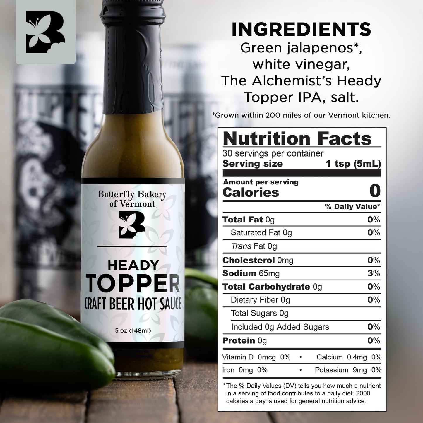 Butterfly Bakery of Vermont Heady Topper Beer Hot Sauce, 5 fl oz